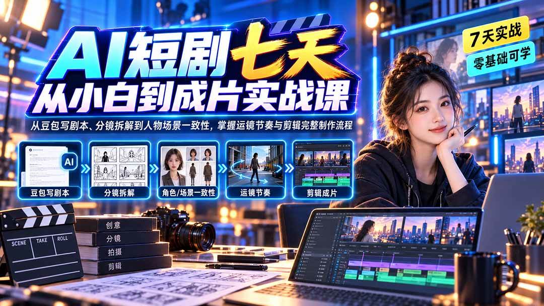 （20329期）AI短剧七天从小白到成片实战课：从豆包写剧本、分镜拆解到人物场景一致性，掌握运镜节奏与剪辑完整制作流程-佳梦网创 - 网创副业项目资源站