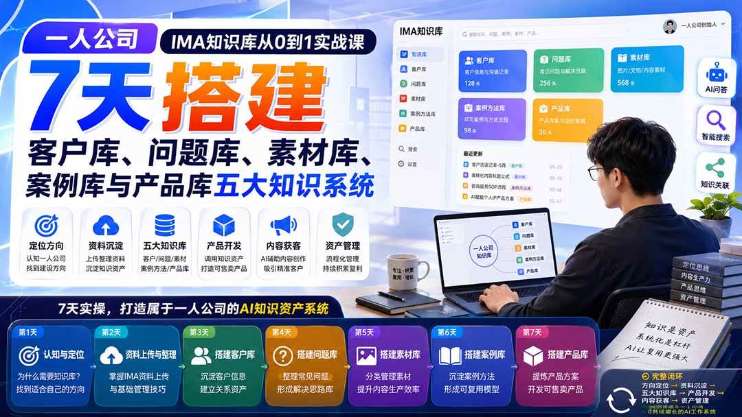 （20191期）一人公司IMA知识库从0到1实战课：7天搭建客户库、问题库、素材库、案例库与产品库五大知识系统-佳梦网创 - 网创副业项目资源站