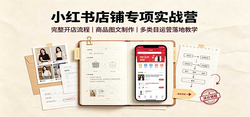 小红书店铺专项实战营：完整开店流程，商品图文制作，多类目运营落地教学-佳梦网创 - 网创副业项目资源站