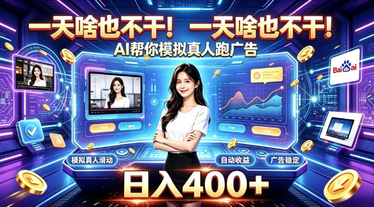 一天啥也不干！AI帮你模拟真人跑广告，稳定日入400+，实现真正被动变现【揭秘】-佳梦网创 - 网创副业项目资源站