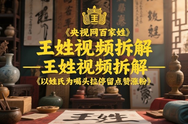 央视网百家姓–王姓视频拆解，以姓氏为噱头拉停留点赞涨粉-佳梦网创 - 网创副业项目资源站
