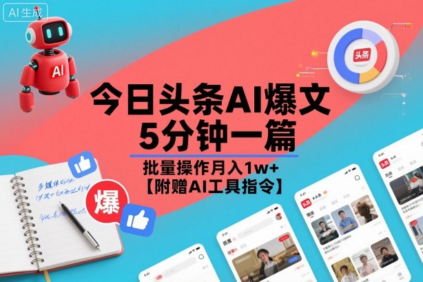 今日头条AI爆文，5分钟一篇，批量操作月入1w+【附赠AI工具指令】 - 佳梦网创 - 网创副业项目资源站-佳梦网创 - 网创副业项目资源站