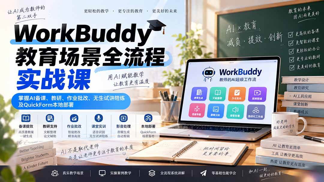 (20518期)WorkBuddy教育场景全流程实战课:掌握AI备课、教研、作业批改、无生试讲陪练及QuickForm本地部署-佳梦网创 - 网创副业项目资源站