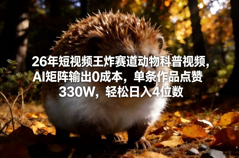 26年短视频王炸赛道动物科普视频，AI矩阵输出0成本，单条作品点赞330W，轻松日入4位数-佳梦网创 - 网创副业项目资源站