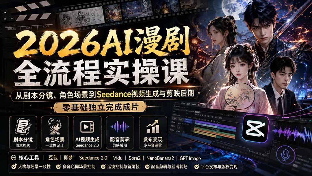 (20042期)2026AI漫剧全流程实操课:从剧本分镜、角色场景到Seedance视频生成与剪映后期,零基础独立完成成片-佳梦网创 - 网创副业项目资源站