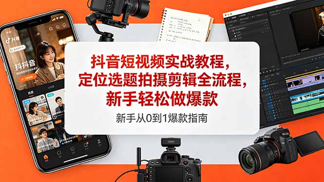 抖音短视频实战教程,定位选题拍摄剪辑全流程,新手轻松做爆款-佳梦网创 - 网创副业项目资源站