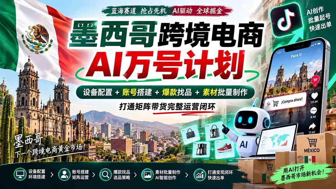 （20500期）墨西哥AI跨境电商万号计划｜设备配置+账号搭建+爆款找品+素材批量制作，打通矩阵带货完整运营闭环-佳梦网创 - 网创副业项目资源站