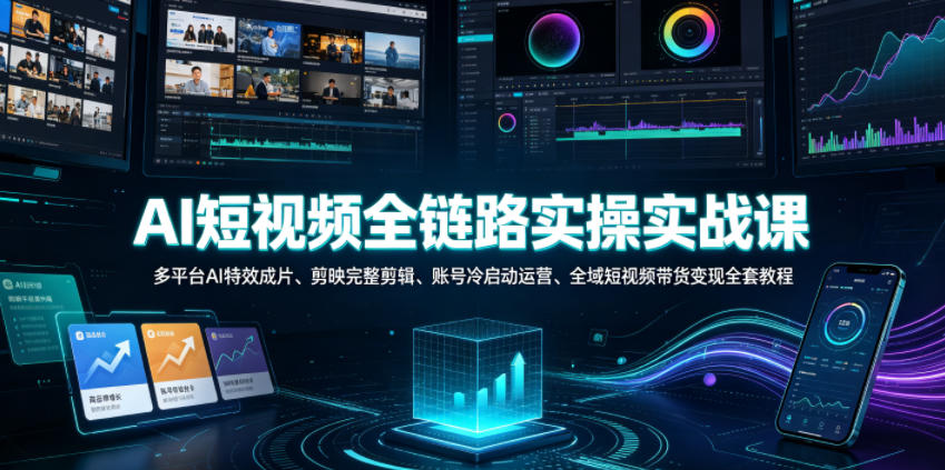 AI短视频全链路实操实战课|多平台AI特效成片、剪映完整剪辑、账号冷启动运营、全域短视频带货变现全套教程 AI短视频全链路实操实战课|多平台AI特效成片、剪映完整剪辑、账号冷启动运营、全域短视频带货变现全套教程
