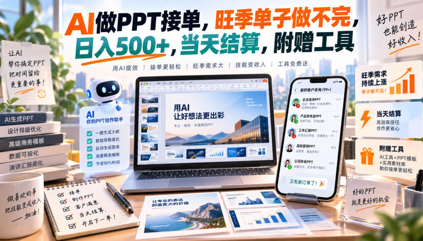 AI做PPT接单，旺季单子做不完，日入500+，当天结算，附赠工具【揭秘】-佳梦网创 - 网创副业项目资源站