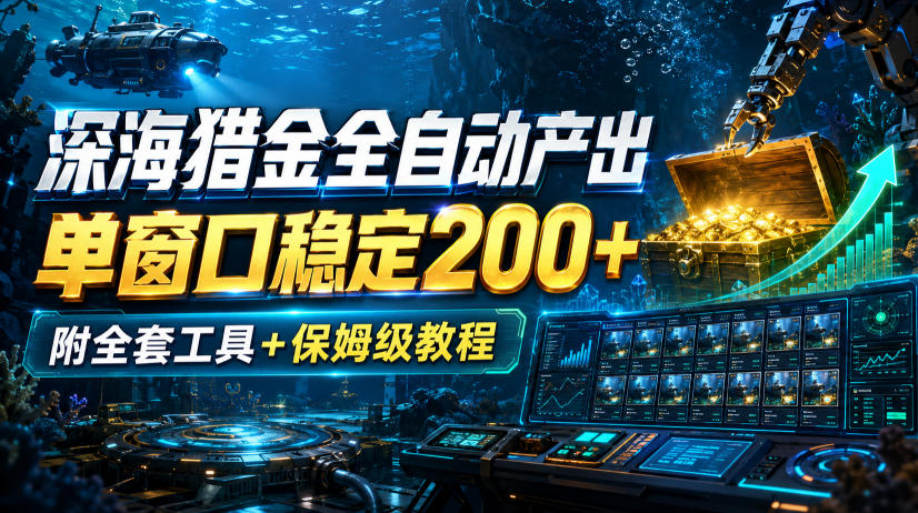 深海猎金全自动产出，单窗口稳定200+，附全套工具+保姆级教程【揭秘】-佳梦网创 - 网创副业项目资源站