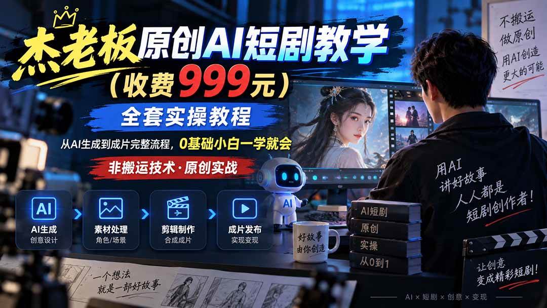 （20254期）杰老板原创AI短剧教学（收费999元），全套实操教程，0基础小白一学就会，非搬运技术-佳梦网创 - 网创副业项目资源站