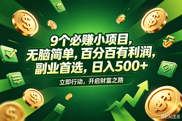 （18562期）9个必赚钱的小项目，百分百赚米，无脑简单，副业首选，日入398+-佳梦网创 - 网创副业项目资源站
