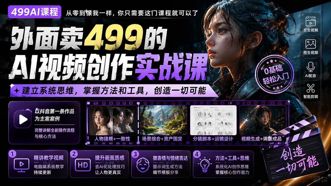 （20307期）外面卖499的AI视频创作实战课：建立系统思维，掌握方法和工具，创造一切可能。-佳梦网创 - 网创副业项目资源站