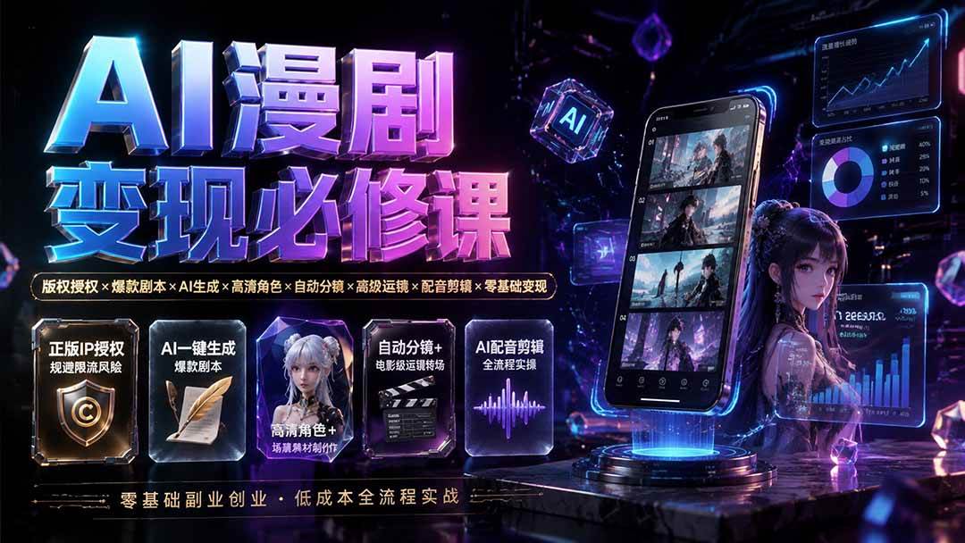 (19664期)AI漫剧变现必修课:版权授权×爆款剧本×AI生成×高清角色×自动分镜×高级运镜×配音剪辑×零基础变现-佳梦网创 - 网创副业项目资源站