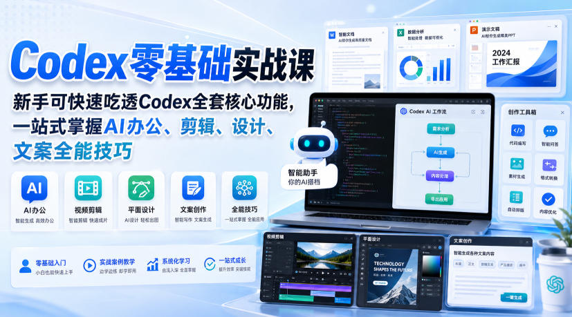 Codex零基础实战课,新手可快速吃透Codex全套核心功能,一站式掌握AI办公、剪辑、设计、文案全能技巧-佳梦网创 - 网创副业项目资源站