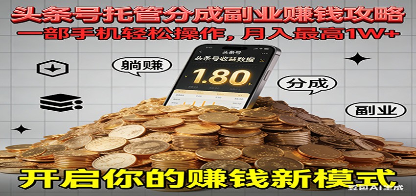 全程托管今日头条，一部手机就可以开干，最高躺赚1W+ - 佳梦网创 - 网创副业项目资源站-佳梦网创 - 网创副业项目资源站