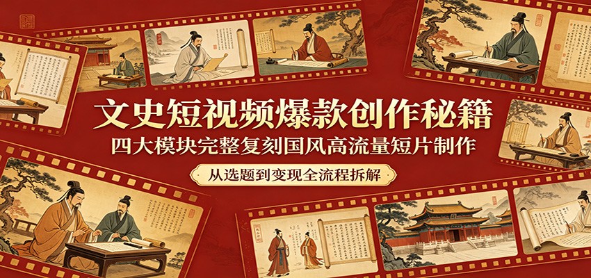 文史短视频爆款创作秘籍：四大模块完整复刻国风高流量短片制作 - 佳梦网创 - 网创副业项目资源站-佳梦网创 - 网创副业项目资源站