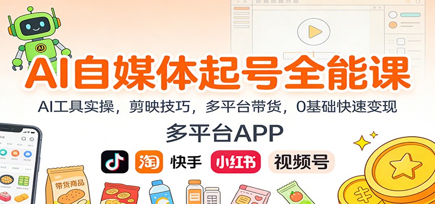 AI自媒体起号全能课：AI工具实操，剪映技巧，多平台带货，0基础快速变现 - 佳梦网创 - 网创副业项目资源站-佳梦网创 - 网创副业项目资源站
