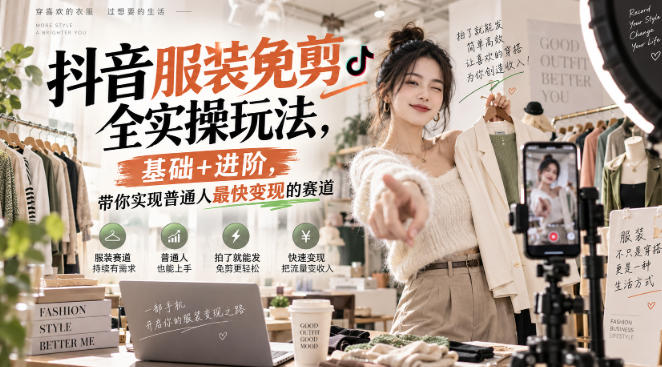 抖音服装免剪全实操玩法，基础+进阶，带你实现普通人最快变现的赛道-佳梦网创 - 网创副业项目资源站