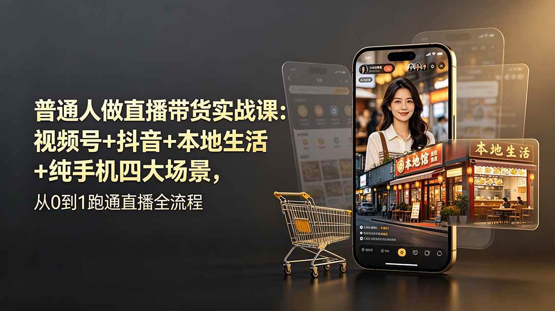 (19111期)普通人做直播带货实战课:视频号+抖音+本地生活+纯手机四大场景,从0到1跑通直播全流程-佳梦网创 - 网创副业项目资源站