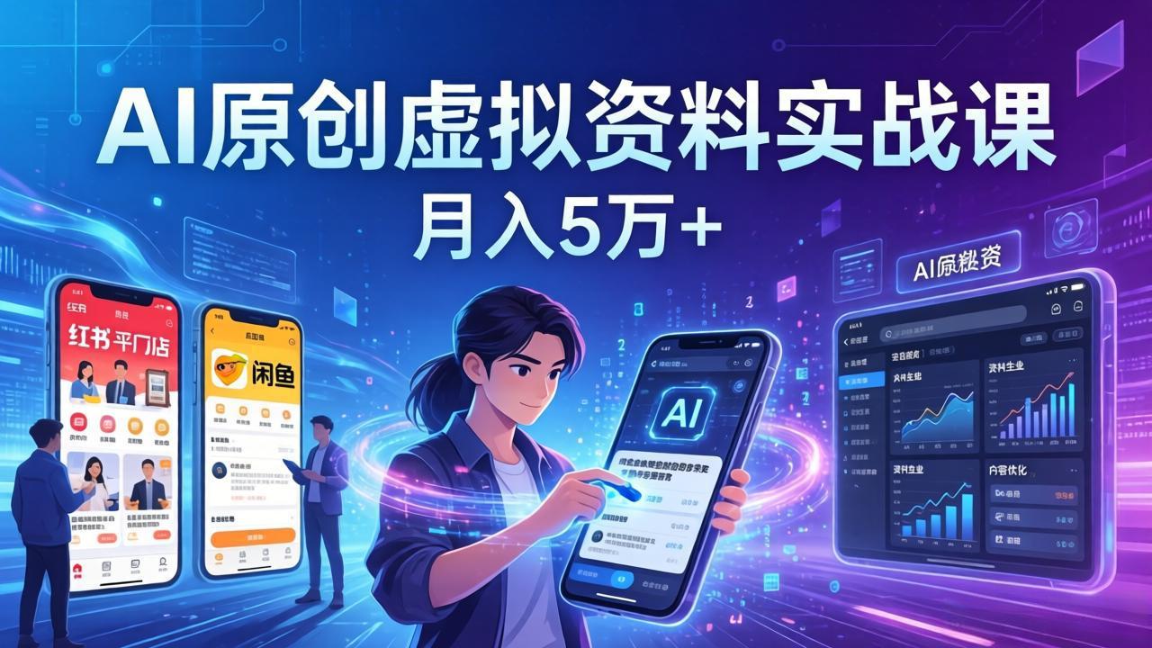 AI原创虚拟资料实战课:2026新机会,小红书闲鱼开店,普通人用AI轻松变现,月入5万+-佳梦网创 - 网创副业项目资源站