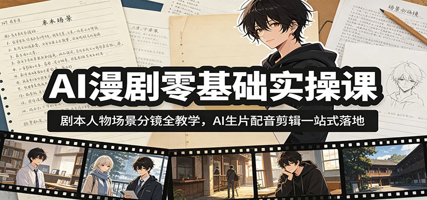 AI漫剧零基础实操课：剧本人物场景分镜全教学，AI生片配音剪辑一站式落地 - 佳梦网创 - 网创副业项目资源站-佳梦网创 - 网创副业项目资源站