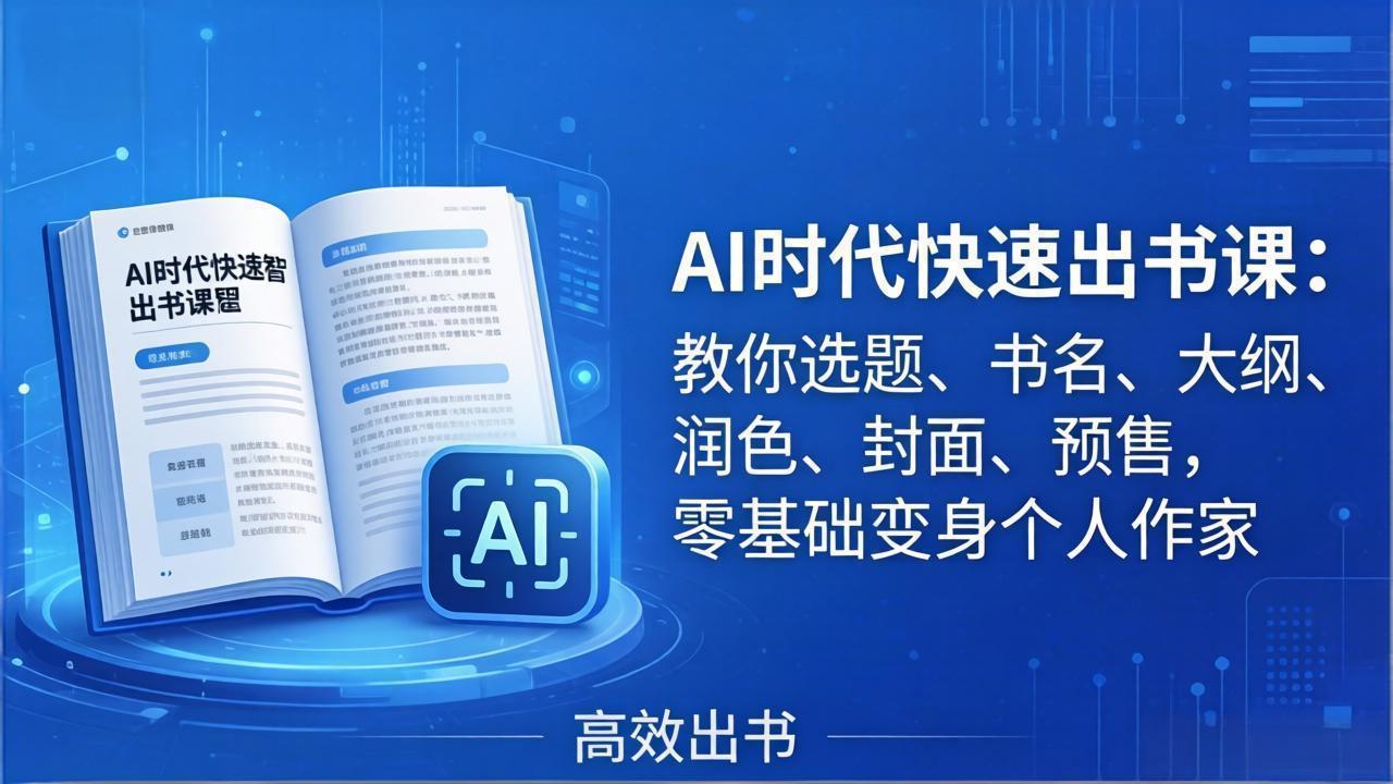 AI时代7天闪电出书课：教你选题、书名、大纲、润色、封面、预售，零基础变身个人作家-佳梦网创 - 网创副业项目资源站