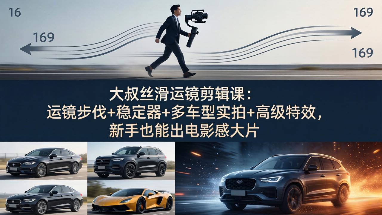 大叔丝滑运镜剪辑课:运镜步伐+稳定器+多车型实拍+高级特效,新手也能出电影感大片-佳梦网创 - 网创副业项目资源站