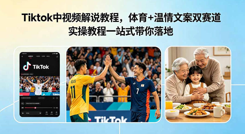 Tiktok中视频解说教程,体育+温情文案双赛道实操教程一站式带你落地,教你出海賺美刀-佳梦网创 - 网创副业项目资源站