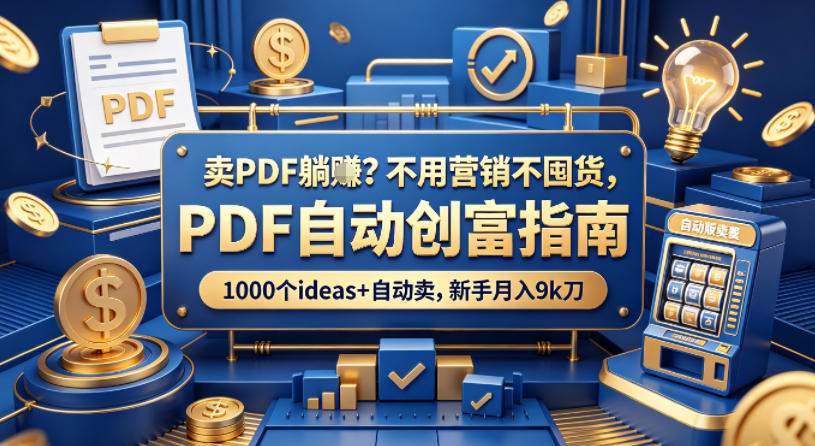 卖PDF躺賺？不用营销不囤货，PDF自动创富指南，1000个ideas+自动卖，新手月入9k刀【原创双语字幕】 - 佳梦网创 - 网创副业项目资源站-佳梦网创 - 网创副业项目资源站