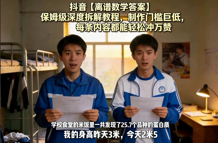 抖音【离谱数学答案】保姆级深度拆解教程，制作门槛巨低，每条内容都能轻松冲万赞，附详细步骤-佳梦网创 - 网创副业项目资源站