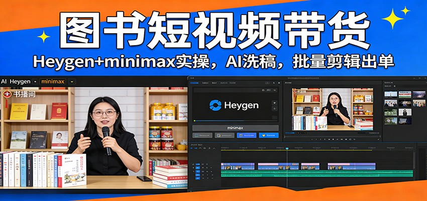 图书短视频带货：Heygen+minimax实操，AI洗稿 ，批量剪辑出单 - 佳梦网创 - 网创副业项目资源站-佳梦网创 - 网创副业项目资源站