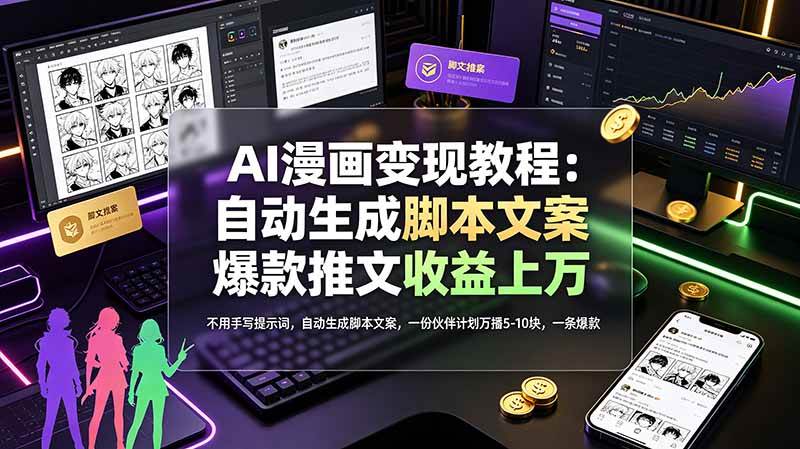 （19170期）AI漫画变现教程：不用手写提示词，自动生成脚本文案，一份伙伴计划万播5-10块，一条爆款推文收益上万 - 佳梦网创 - 网创副业项目资源站-佳梦网创 - 网创副业项目资源站