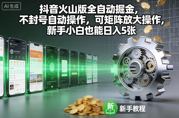 抖音火山版全自动掘金,不封号自动操作,可矩阵放大操作,新手小白也能日入5张【揭秘】-佳梦网创 - 网创副业项目资源站