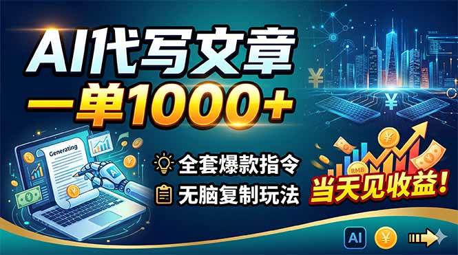 （18575期）AI代写文章，一单1000+，全套爆款指令+无脑复制玩法，当天见收益！ - 佳梦网创 - 网创副业项目资源站-佳梦网创 - 网创副业项目资源站