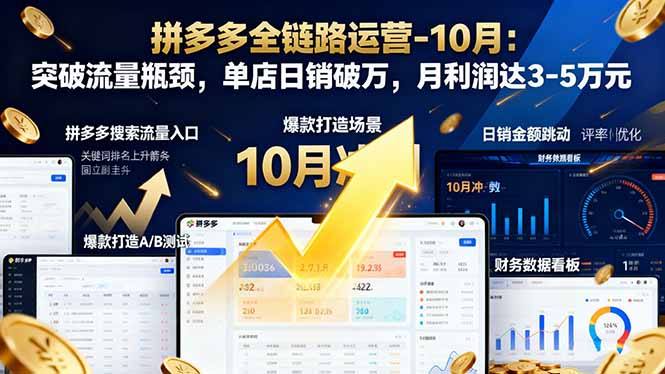 拼多多全链路运营-10月：突破流量瓶颈，单店日销破万，月利润达3-5万元-佳梦网创 - 网创副业项目资源站