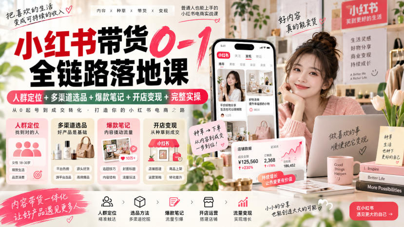 小红书带货0-1全链路落地课|人群定位+多渠道选品+爆款笔记+开店变现完整实操-佳梦网创 - 网创副业项目资源站