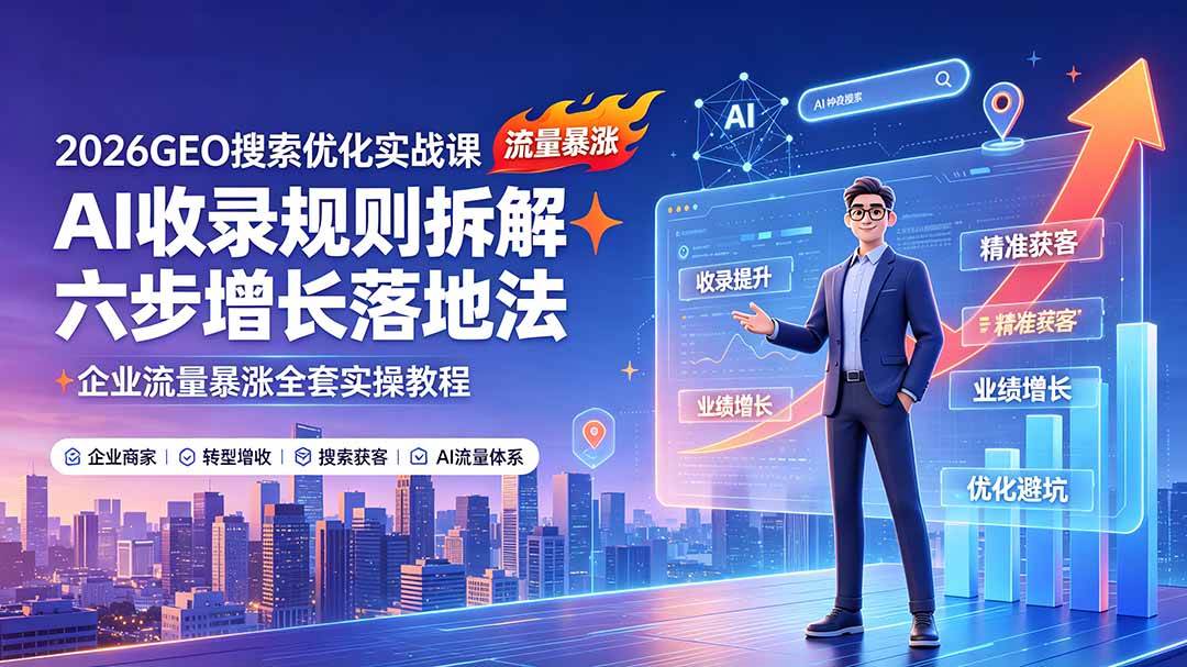 (19333期)2026GEO搜索优化实战课:AI收录规则拆解|六步增长落地法|企业流量暴涨全套实操教程 (19333期)2026GEO搜索优化实战课:AI收录规则拆解|六步增长落地法|企业流量暴涨全套实操教程