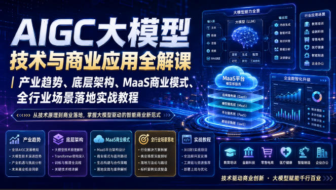 AIGC大模型技术与商业应用全解课｜产业趋势、底层架构、MaaS商业模式、全行业场景落地实战教程-佳梦网创 - 网创副业项目资源站