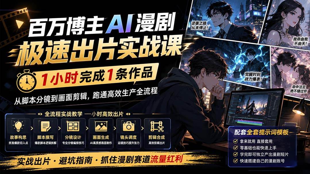 （20173期）百万博主AI漫剧极速出片实战课：1小时产出条作品，从脚本分镜到画面剪辑，跑通高效生产全流程 - 佳梦网创 - 网创副业项目资源站-佳梦网创 - 网创副业项目资源站