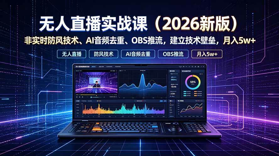 (19292期)无人直播实战课(更新7月),非实时防风技术、AI音频去重、OBS推流,建立技术壁垒,月入5w+ (19292期)无人直播实战课(更新7月),非实时防风技术、AI音频去重、OBS推流,建立技术壁垒,月入5w+