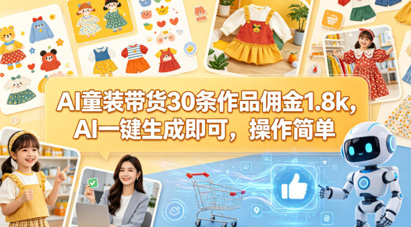 AI童装带货30条作品佣金1.8k,AI一键生成即可,操作简单 AI童装带货30条作品佣金1.8k,AI一键生成即可,操作简单