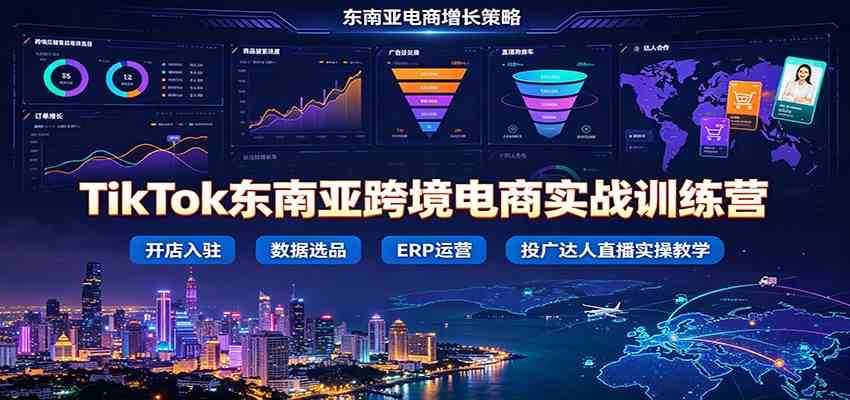 TikTok东南亚跨境电商实战训练营:开店入驻数据选品ERP运营,投广达人直播实操教学 TikTok东南亚跨境电商实战训练营:开店入驻数据选品ERP运营,投广达人直播实操教学