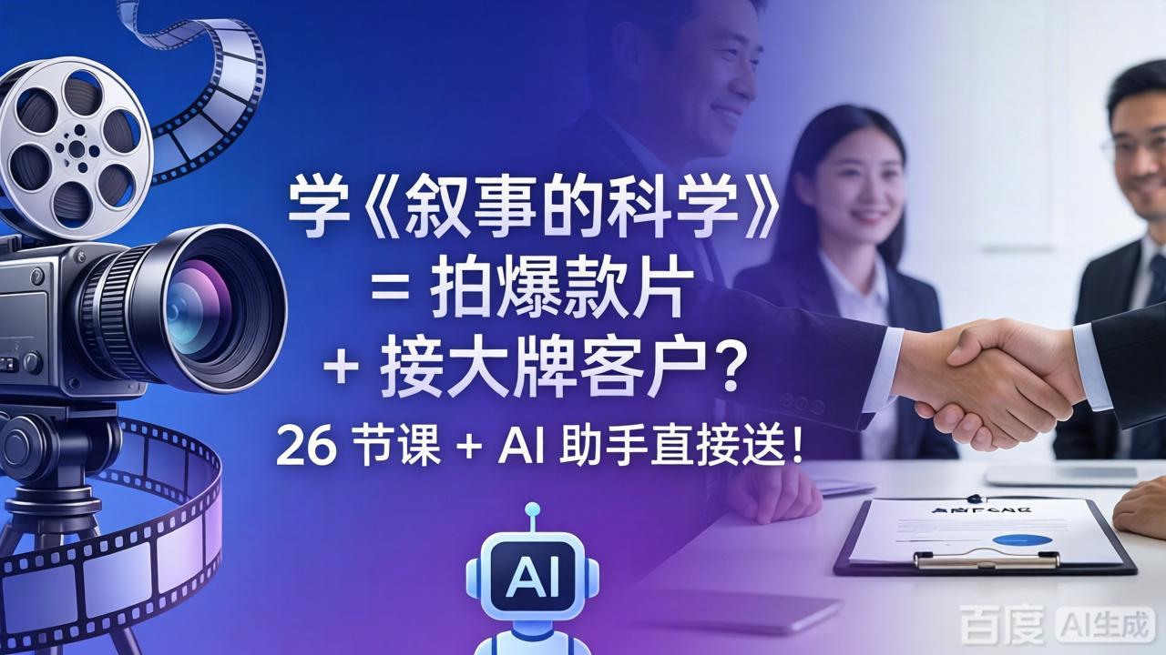 学《叙事的科学》= 拍爆款片 + 接大牌客户？26 节课 + AI 助手直接送！ - 佳梦网创 - 网创副业项目资源站-佳梦网创 - 网创副业项目资源站