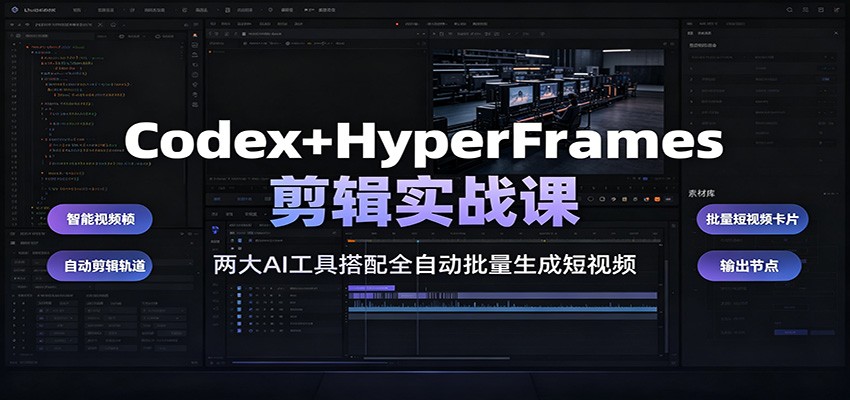 Codex+HyperFrames剪辑实战课：两大AI工具搭配全自动批量生成短视频 - 佳梦网创 - 网创副业项目资源站-佳梦网创 - 网创副业项目资源站