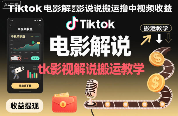 Tiktok电影解说搬运撸中视频收益，tk影视解说搬运教学 - 佳梦网创 - 网创副业项目资源站-佳梦网创 - 网创副业项目资源站