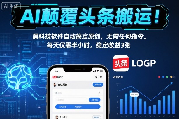 AI颠覆头条搬运！黑科技软件自动搞定原创，无需任何指令。每天仅需半小时，稳定收益3张【揭秘】 - 佳梦网创 - 网创副业项目资源站-佳梦网创 - 网创副业项目资源站