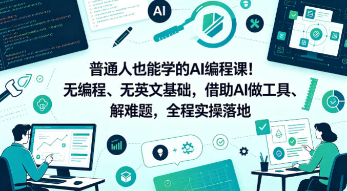 普通人也能学的AI编程课!无编程、无英文基础,借助AI做工具、解难题,全程实操落地(更新6月) 普通人也能学的AI编程课!无编程、无英文基础,借助AI做工具、解难题,全程实操落地(更新6月)