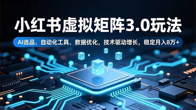 小红书虚拟矩阵3.0玩法，AI选品、自动化工具、数据优化，技术驱动增长，稳定月入8万+ - 佳梦网创 - 网创副业项目资源站-佳梦网创 - 网创副业项目资源站