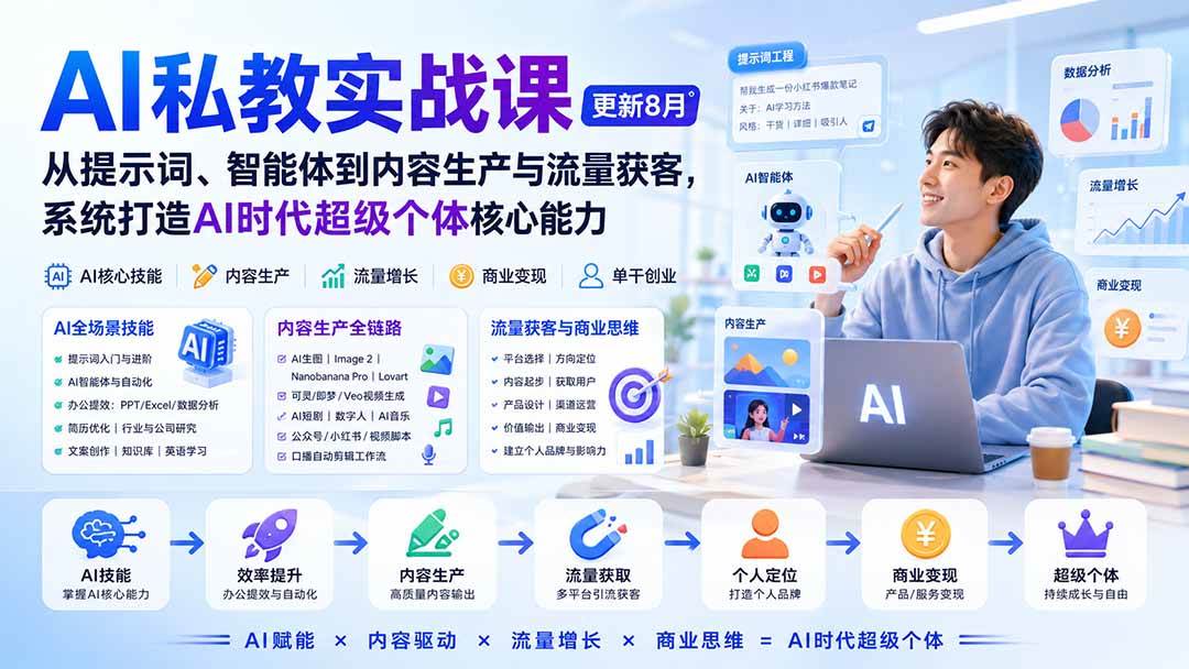 （20149期）AI私教实战课-更新8月：从提示词、智能体到内容生产与流量获客，系统打造AI时代超级个体核心能力 - 佳梦网创 - 网创副业项目资源站-佳梦网创 - 网创副业项目资源站